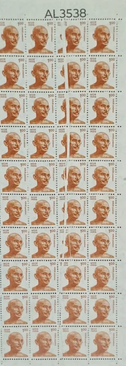 India 1991 100 Gandhi Error Printed on Crease Paper UMM Sheet Rare - AL3538