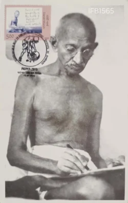 India 2015 Cleanliness is next to Godliness Gandhi Picture Postcard cancelled - IFB01565