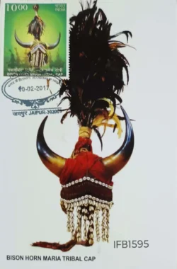 India 2017 Bison Horn Maria Tribal Cap Headgears of India Picture Postcard Pictorial cancelled - IFB01595
