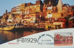 India 2016 Varanasi Ghat Temple Ganga River Hinduism Picture Postcard Pictorial cancelled - IFB01929