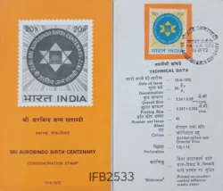 India 1972 Sri Aurobindo Birth Centenary Brochure cancelled IFB02533
