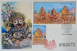 India 2010 and 2022 Rath Yatra Hinduism Special Cover with Miniature sheet and stamp tied and New Delhi and Puri cancelled IFB02672