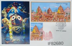 India 2010 and 2022 Rath Yatra Hinduism Special Cover with Miniature sheet and stamp tied and New Delhi and Puri cancelled IFB02680