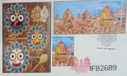 India 2010 and 2022 Rath Yatra Hinduism Special Cover with Miniature sheet and stamp tied and New Delhi and Puri cancelled IFB02689