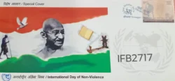 India 2019 International Day of Non Violence Mahatma Gandhi United Nations special cover stamp tied and Srinagar cancelled IFB02717