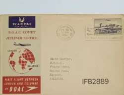 UK Great Britain 1952 B.O.A.C. Comet Jetliner Service London and Colombo First Flight Cover IFB02889