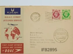 UK Great Britain 1952 B.O.A.C. Comet Jetliner Service London and Colombo First Flight Cover IFB02895