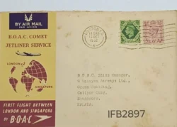 UK Great Britain 1952 B.O.A.C. Comet Jetliner Service London and Singapore First Flight Cover IFB02897