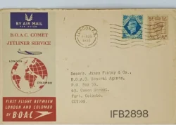 UK Great Britain 1952 B.O.A.C. Comet Jetliner Service London and Colombo First Flight Cover IFB02898