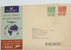 UK Great Britain 1953 B.O.A.C. Comet Jetliner Service London and Tokyo First Flight Cover IFB02900