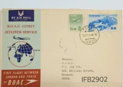 UK Great Britain 1953 B.O.A.C. Comet Jetliner Service London and Tokyo First Flight Cover IFB02902