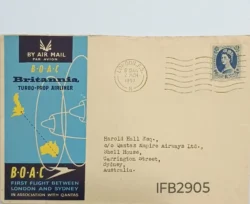 UK Great Britain 1953 B.O.A.C. Britannia Jet Prop Airliner London and Sydney First Flight Cover IFB02905
