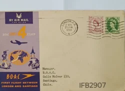 UK Great Britain 1960 B.O.A.C. Comet 4 Jetliner Airliner London and Santiago First Flight Cover IFB02907