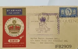 UK Great Britain 1953 Coronation Day Queen Elizabeth Air Mail Flight Qantas Rare IFB02909