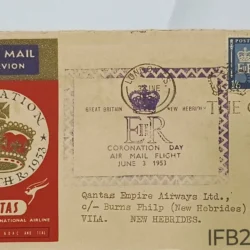 UK Great Britain 1953 Coronation Day Queen Elizabeth Air Mail Flight Qantas Rare IFB02909