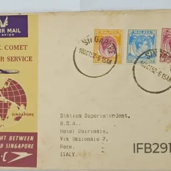 UK Great Britain 1952 B.O.A.C. Comet Jetliner Service London to Singapore First Flight Cover IFB02919