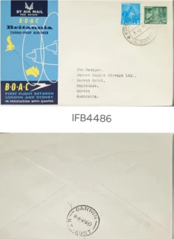 India 1957 B.O.A.C First Flight Between London and Sydney Britannia Airliner First Flight Cover IFB04486