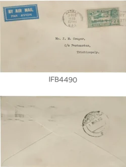 India Pre Independence 1938 Trichinopoly-Madras First Flight Cover IFB04490