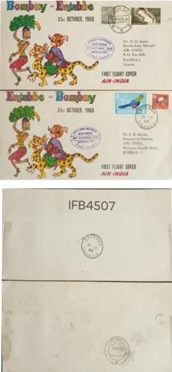 India 1968 Bombay-Entebbe-Bombay Air-India Set of 2 Covers First Flight Cover IFB04507