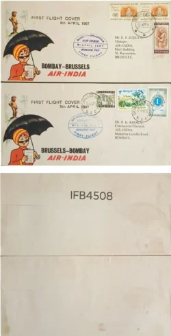 India 1967 Bombay-Brussels-Bombay Air-India Set of 2 Covers First Flight Cover IFB04508