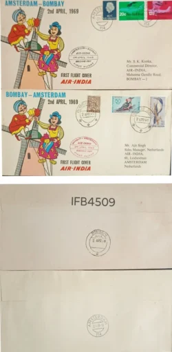 India 1969 Bombay-Amsterdam-Bombay Air-India Set of 2 Covers First Flight Cover IFB04509