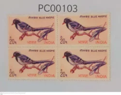 India 1968 Indian Birds Blue Magpie UMM blk of 4 - PC00103