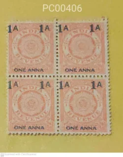 India Pre Independence Revenue Overprint One Anna UMM Blk of 4 - PC00406