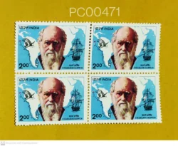 India 1983 Charles Darwin with Map of Voyage with H.M.S. Beagle UMM Blk of 4 - PC00471
