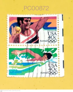 USA Se-tenant Olympics 1984 Short Put Swimming Used PC00872