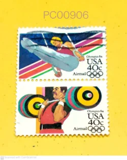 USA Se-tenant Olympics 1984 Weight Lifting Gymnastics Used PC00906