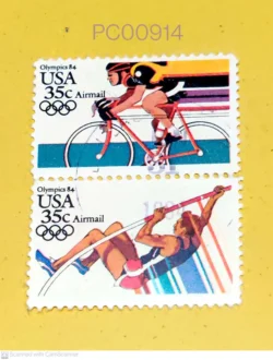 USA Se-tenant Olympics 1984 Cycling Long Jump Used PC00914