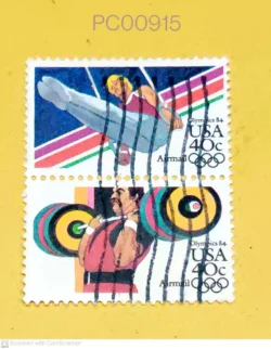 USA Se-tenant Olympics 1984 Weight Lifting Gymnastics Used PC00915