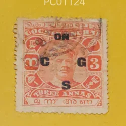 India Pre-Independence Cochin Anchal King Three Pies Overprint ON C G S Used PC01124