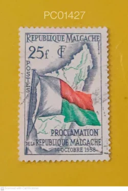 Madagascar Proclamation of Republic Map Flags Used PC01427