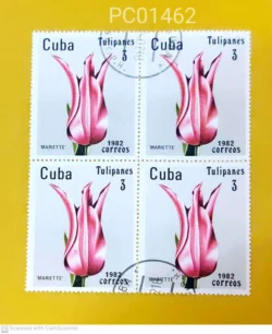 Cuba Mariette Tulip Flower 1982 Blk of 4 Used PC01462