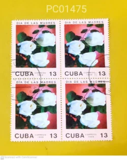 Cuba Roses Flower Blk of 4 Used PC01475