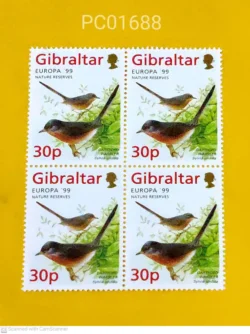 Gibraltar Europa 99 Nature Reserves Dartford Warbler Birds Blk of 4 Unmounted Mint PC01688