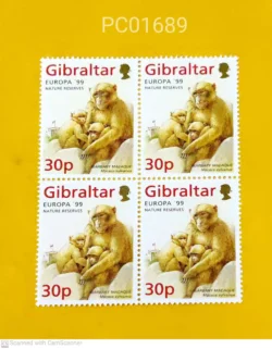 Gibraltar Europa 99 Nature Reserves Barbary Macaque Monkey Blk of 4 Unmounted Mint PC01689