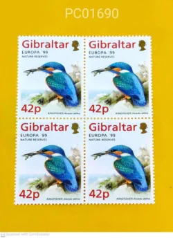 Gibraltar Europa 99 Nature Reserves Kingfisher Birds Blk of 4 Unmounted Mint PC01690