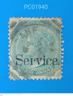 India Pre-Independence Queen Victoria 4 anna Service Overprint Used PC01940