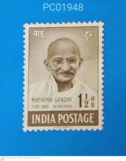India 1948 Mahatma Gandhi 1.5 Annas Gum Washed Mounted Mint PC01948