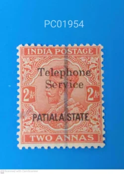 India Pre-Independence King George Two Annas iOverprint Patiala State Telephone Services Rare Used PC01954