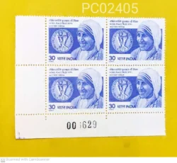India 1980 Nobel Peace Prize Mother Teresa Blk of 4 Mint With Sheet Number - PC02405