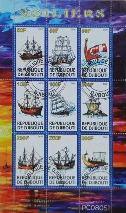 Djibouti Sailing Ships C.T.O. Sheetlet Used PC08051
