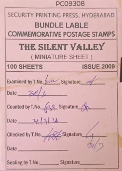 India 2009 The Silent Valley Miniature sheet Bundle Label Packing Slip PC09308