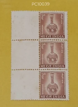 India 1967 2p Bidriware Block of 6 Error Three stamps Unprinted Due to Jump Perforation UMM - PC10039