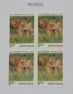 India 1983 Project Tiger Block of 4 Error Colour Flow UMM- PC10125