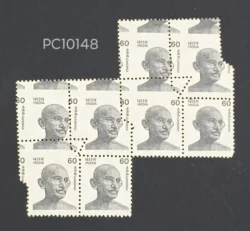 India 60 Gandhi Block of 8 Error Zigzag Perforation UMM - PC10148