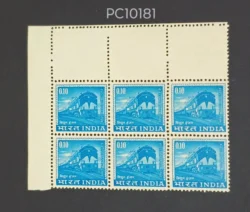 India 1966 0.10 Electric Locomotive Block of 9 Error Three stamps not Printed due to Misperforation UMM - PC10181