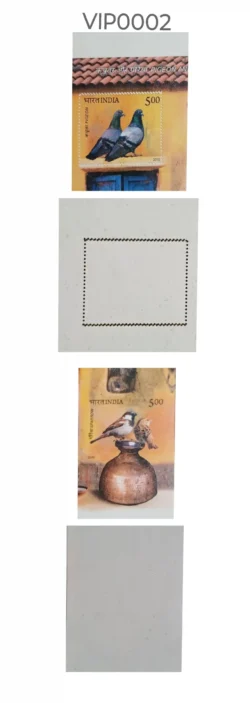 India 2010 Sparrow and Pigeon Error Imperf and Double Perforation UMM Miniature sheet - VIP0002
